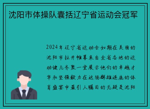 沈阳市体操队囊括辽宁省运动会冠军